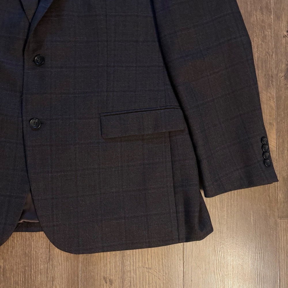 Pronto Uomo Platinum Blazer Charcoal Grey Brown Windowpane 100% Wool 48 Long - Picture 2 of 13